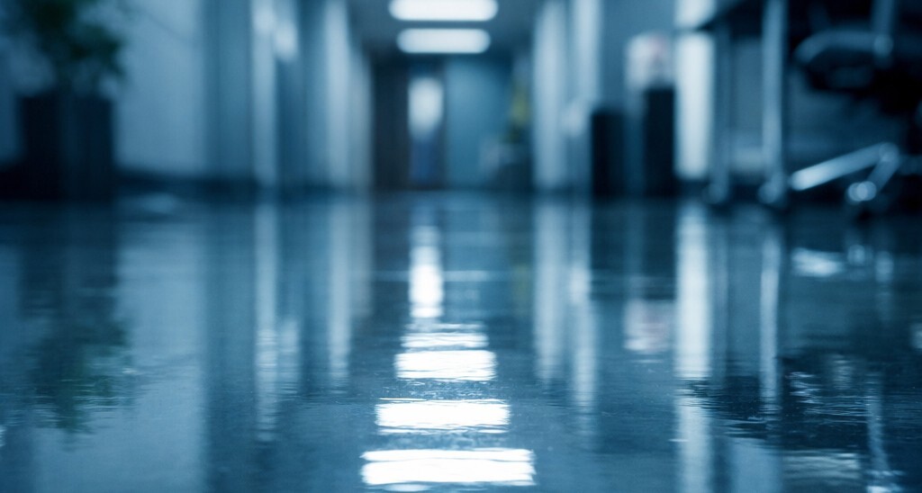 Capture a lowangle shot that emphasizes the stunning mirror finish of a freshly waxed floor reflecting subtle highlights of light and surrounding elem-1